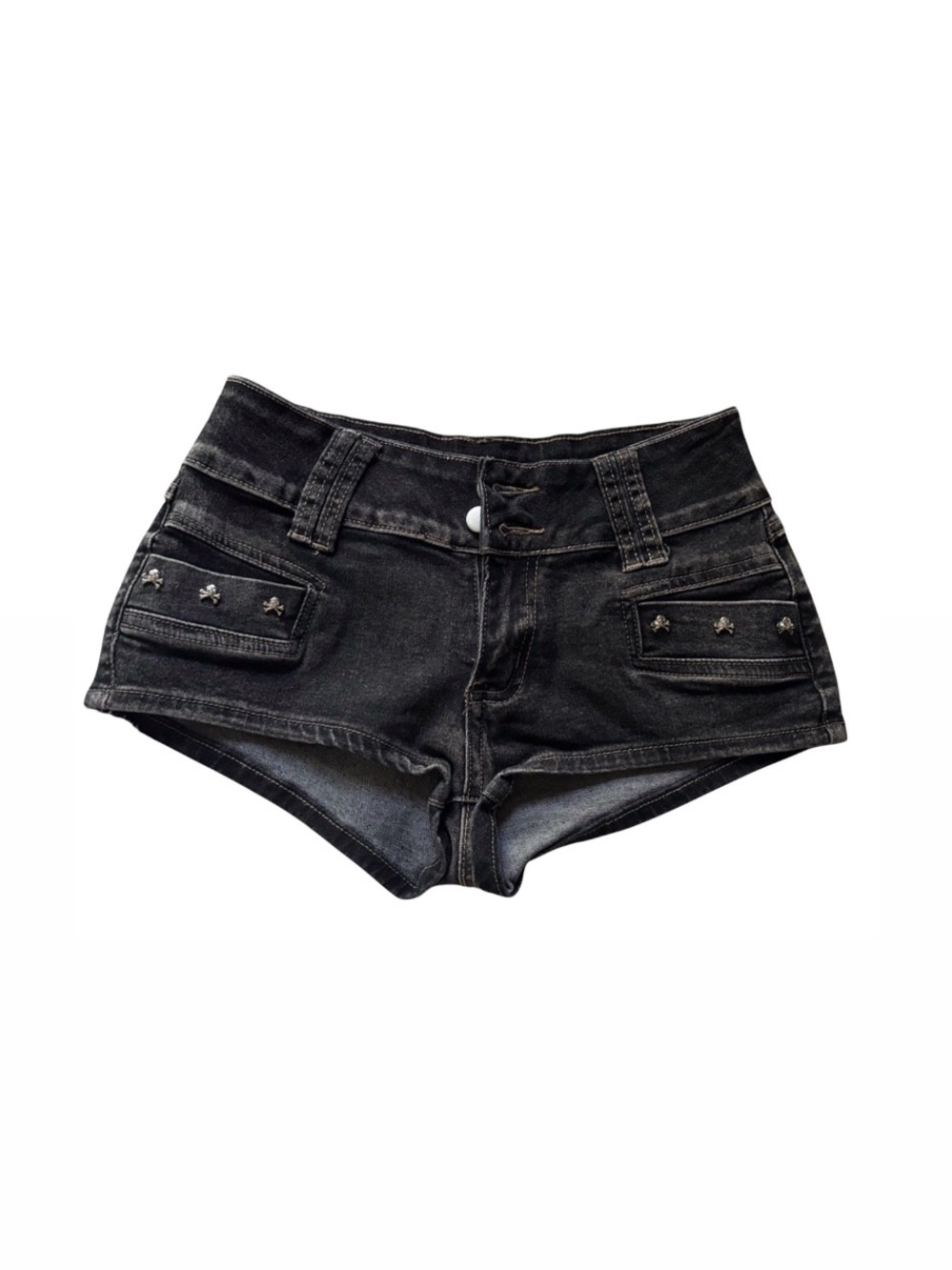 Black Studded High-Rise Denim Shorts